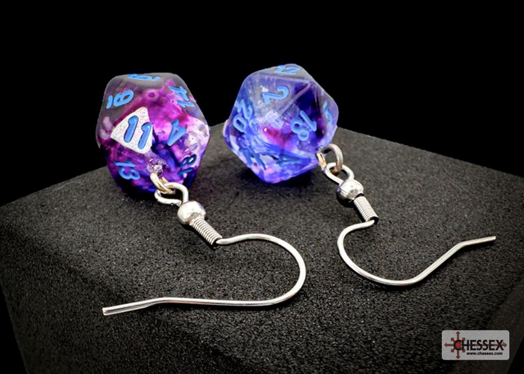 Chessex Hook Earrings Nebula Nocturnal Mini-Poly d20 Pair