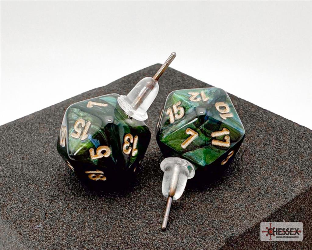 Chessex Stud Earrings Scarab Jade Mini-Poly d20 Pair