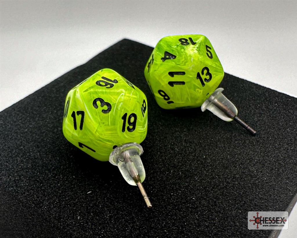 Chessex Stud Earrings Vortex Bright Green Mini-Poly d20 Pair