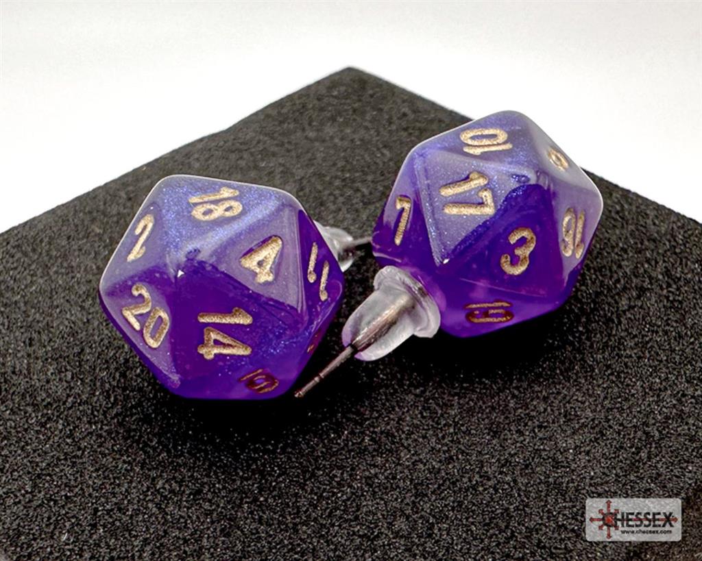 Chessex Stud Earrings Borealis Royal Purple Mini-Poly d20 Pair