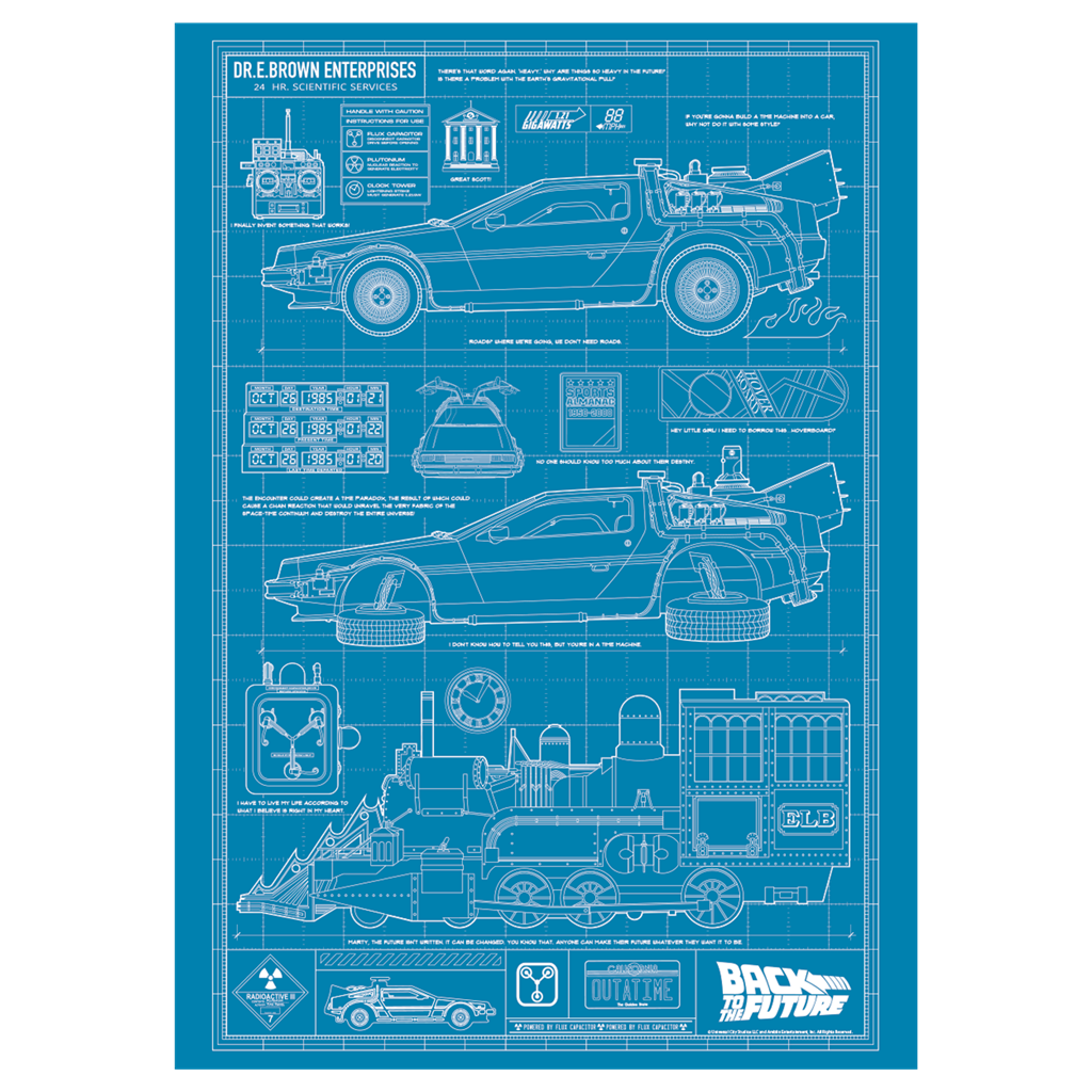 Back to the Future Time Machine Blueprint Art Print