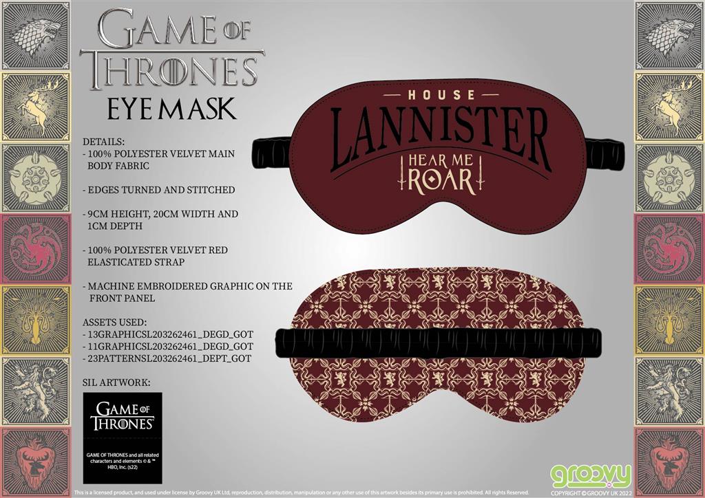 Game of Thrones: House Lannister - Eye Mask One-Size