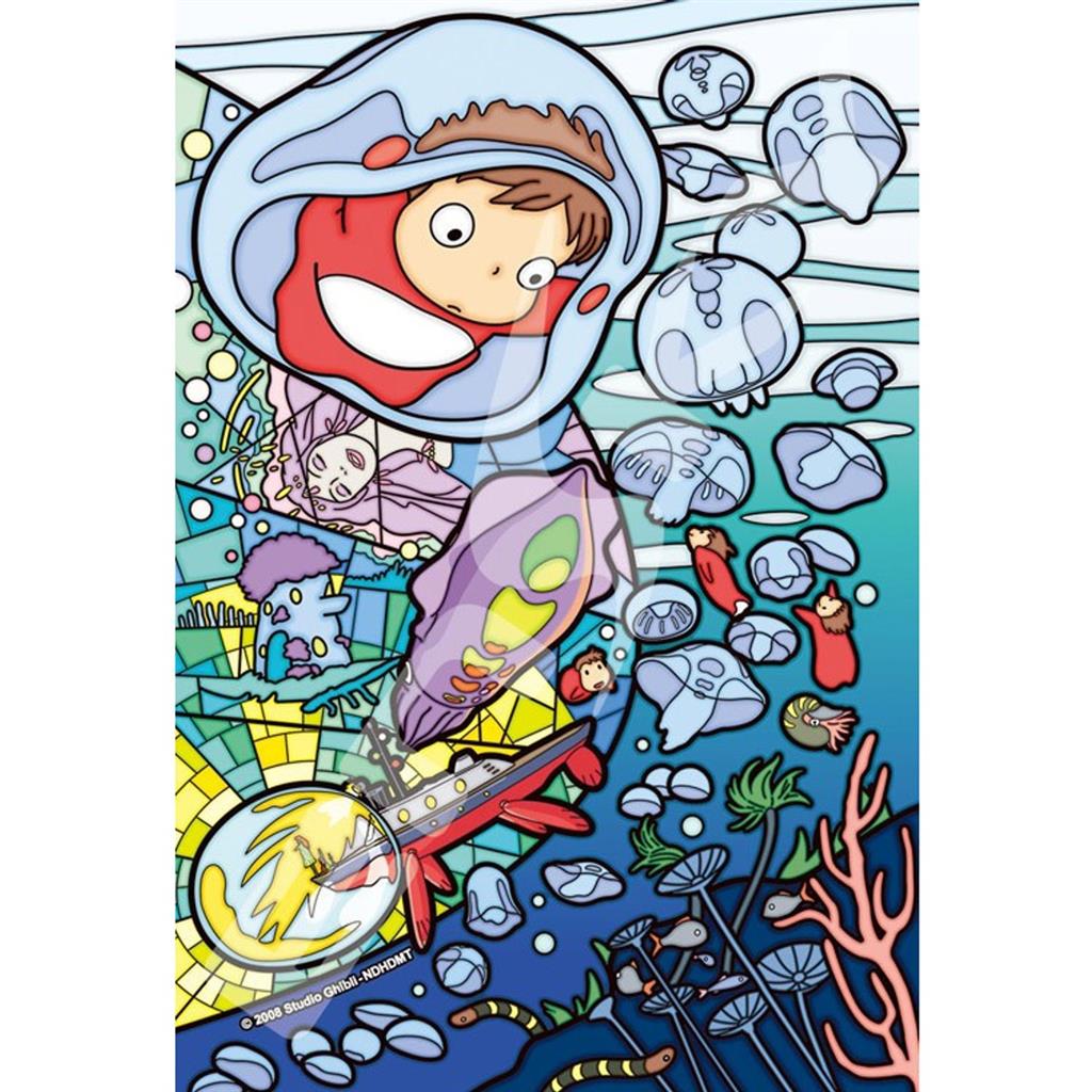 Stained glass Jigsaw Puzzle 126P Ponyo under the sea Ponyo on the Cliff by the sea