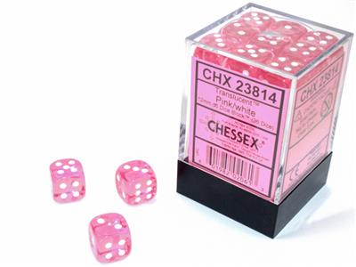 Chessex Translucent Pink/white 12mm d6 Dice Block (36 dice)