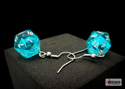 Chessex Hook Earrings Translucent Teal Mini-Poly d20 Pair