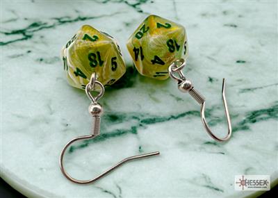 Chessex Hook Earrings Marble Green Mini-Poly d20 Pair