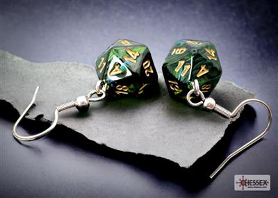Chessex Hook Earrings Scarab Jade Mini-Poly d20 Pair