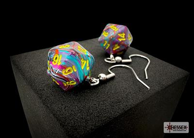 Chessex Hook Earrings Festive Mosaic Mini-Poly d20 Pair