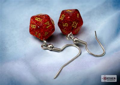 Chessex Hook Earrings Glitter Ruby Mini-Poly d20 Pair