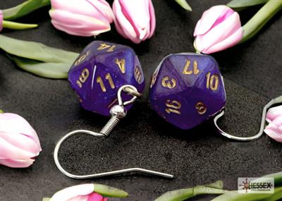 Chessex Hook Earrings Borealis Royal Purple Mini-Poly d20 Pair