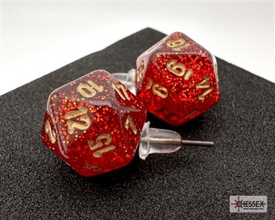 Chessex Stud Earrings Glitter Ruby Mini-Poly d20 Pair