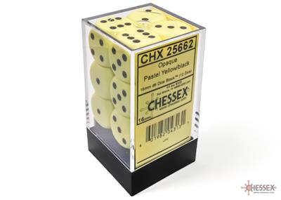 Chessex Opaque Pastel Yellow/black 16mm d6 Dice Block (12 dice)