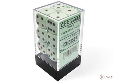 Chessex Opaque Pastel Green/black 16mm d6 Dice Block (12 dice)