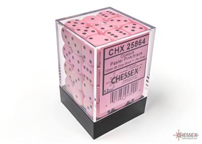 Chessex Opaque Pastel Pink/black 12mm d6 Dice Block (36 dice)