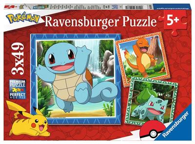 Ravensburger Kinderpuzzles Pokémon: Glumanda, Bisasam und Schiggy 3x49 pcs