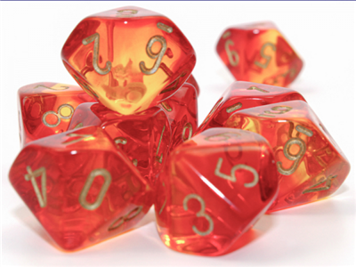 Gemini Translucent Red-Yellow/gold Set of 10 d10s
