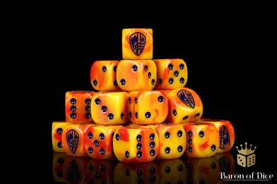 Conquest - Baron of Dice: Hundred Kingdom Faction Dice on Red swirl Dice