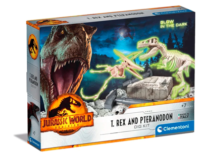 Clementoni Jurassic World 3 - Ausgrabungs-Set T-Rex & Pteranodon - DE/IT/EN/FR