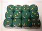 Chessex Opaque 16mm d6 with pips Dice Blocks (12 Dice) - Dusty Green w/gold