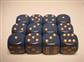 Chessex Opaque 16mm d6 with pips Dice Blocks (12 Dice) - Dusty Blue w/gold