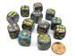 Chessex 16mm d6 with pips Dice Blocks (12 Dice) - Festive Mosaic/yellow
